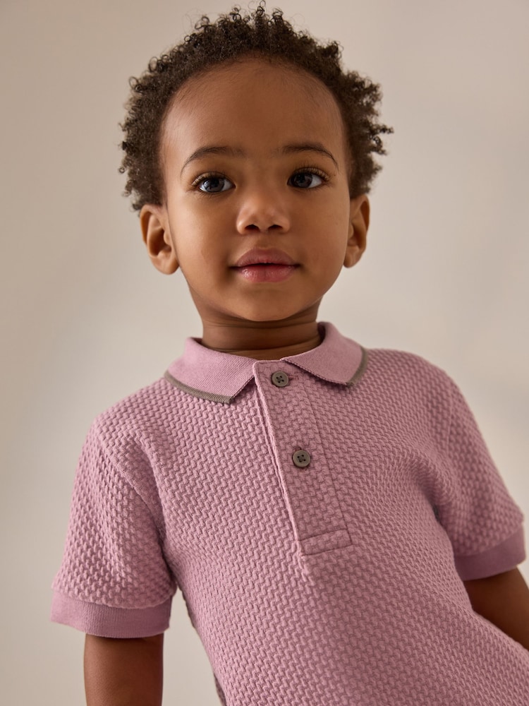 Pink Short Sleeve Textured Polo Shirt and Shorts Set (3mths-7yrs) - Image 4 of 4