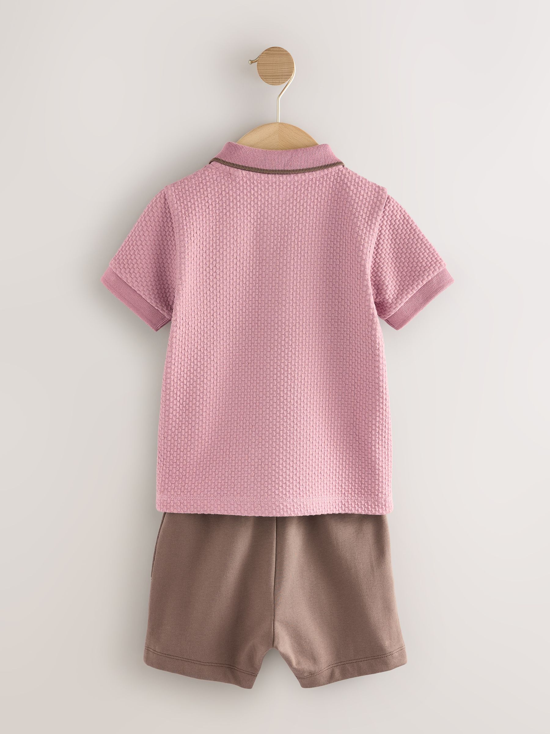 Buy Pink - Short Sleeve Textured Polo Shirt and Shorts Set (3mths