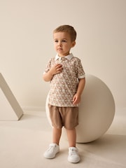 Ecru Abstract Print Short Sleeve Polo Shirt And Shorts Set (3mths-7yrs) - Image 1 of 10