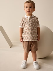 Ecru Abstract Print Short Sleeve Polo Shirt And Shorts Set (3mths-7yrs) - Image 2 of 10