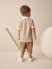 Ecru Abstract Print Short Sleeve Polo Shirt And Shorts Set (3mths-7yrs) - Image 3 of 10