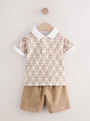 Ecru Abstract Print Short Sleeve Polo Shirt And Shorts Set (3mths-7yrs) - Image 6 of 10