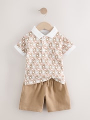 Ecru Abstract Print Short Sleeve Polo Shirt And Shorts Set (3mths-7yrs) - Image 7 of 10