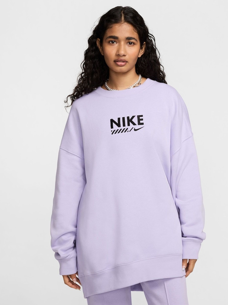 Nike Lilac Purple Oversized Sportswear Fleece Logo Crew Neck 100% Cotton Sweatshirt - Image 1 of 7