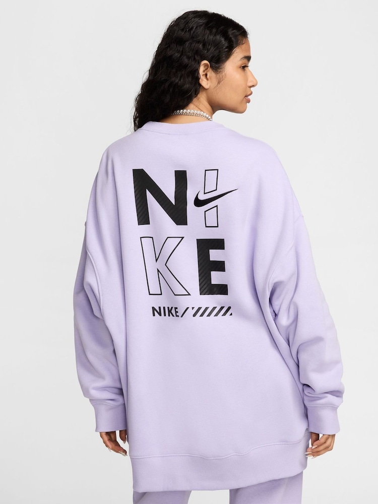 Nike Lilac Purple Oversized Sportswear Fleece Logo Crew Neck 100% Cotton Sweatshirt - Image 2 of 7