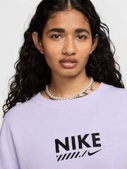 Nike Lilac Purple Oversized Sportswear Fleece Logo Crew Neck 100% Cotton Sweatshirt - Image 3 of 7