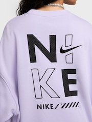 Nike Lilac Purple Oversized Sportswear Fleece Logo Crew Neck 100% Cotton Sweatshirt - Image 4 of 7
