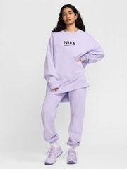 Nike Lilac Purple Oversized Sportswear Fleece Logo Crew Neck 100% Cotton Sweatshirt - Image 5 of 7