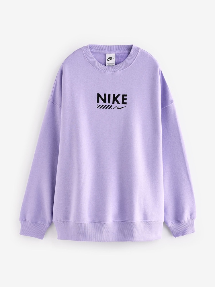 Nike Lilac Purple Oversized Sportswear Fleece Logo Crew Neck 100% Cotton Sweatshirt - Image 6 of 7