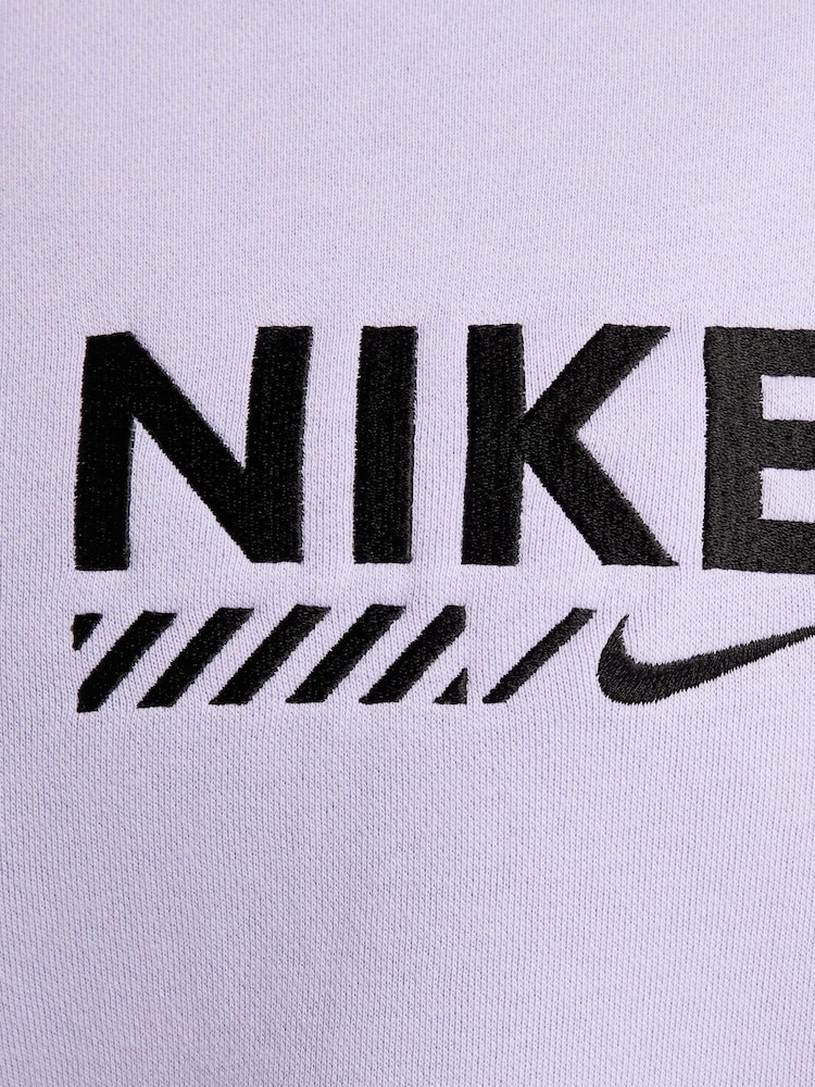 Nike Lilac Purple Oversized Sportswear Fleece Logo Crew Neck 100% Cotton Sweatshirt - Image 7 of 7