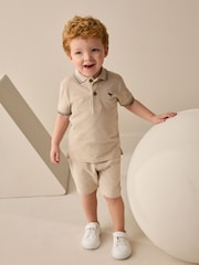 Stone 100% Cotton Short Sleeve Polo Shirt & Shorts Set (3mths-7yrs) - Image 1 of 9