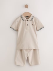 Stone 100% Cotton Short Sleeve Polo Shirt & Shorts Set (3mths-7yrs) - Image 5 of 9