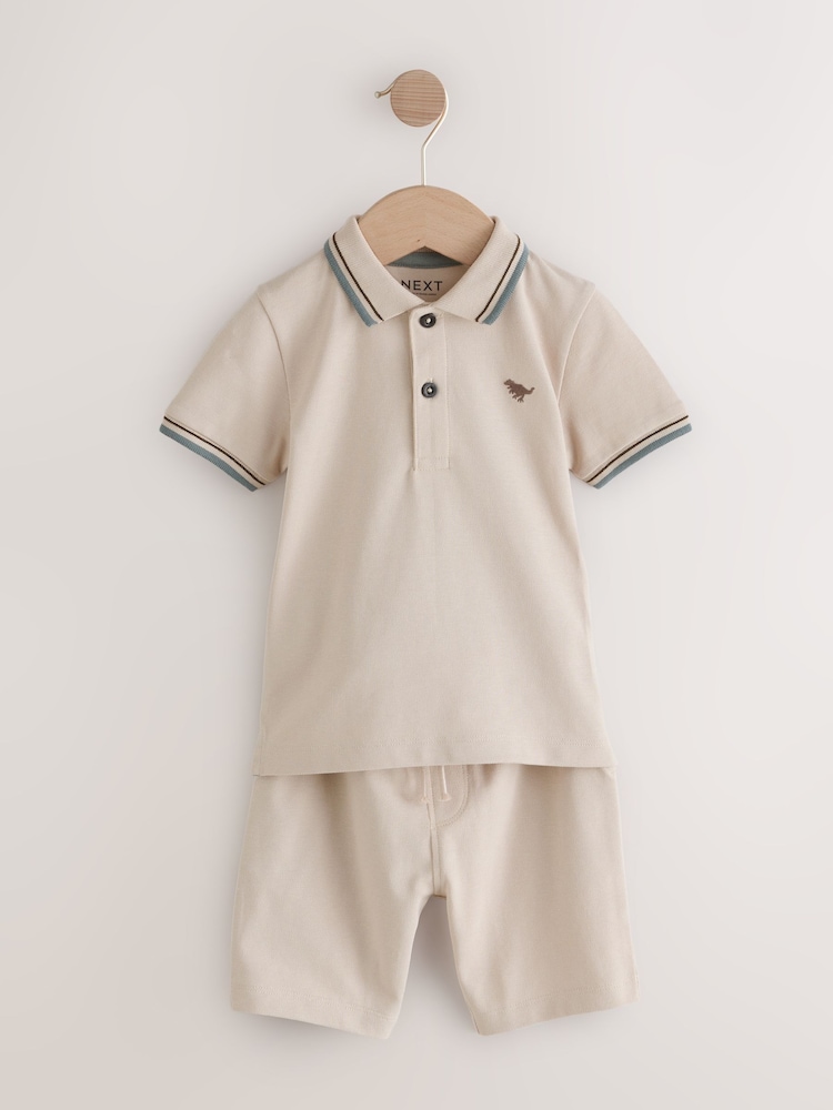 Stone 100% Cotton Short Sleeve Polo Shirt & Shorts Set (3mths-7yrs) - Image 5 of 9