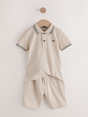 Stone 100% Cotton Short Sleeve Polo Shirt & Shorts Set (3mths-7yrs) - Image 6 of 9