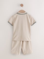 Stone 100% Cotton Short Sleeve Polo Shirt & Shorts Set (3mths-7yrs) - Image 7 of 9
