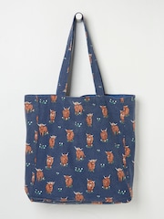 FatFace Blue Hettie Highland Cow Reversible 100% Cotton Tote Bag - Image 2 of 2
