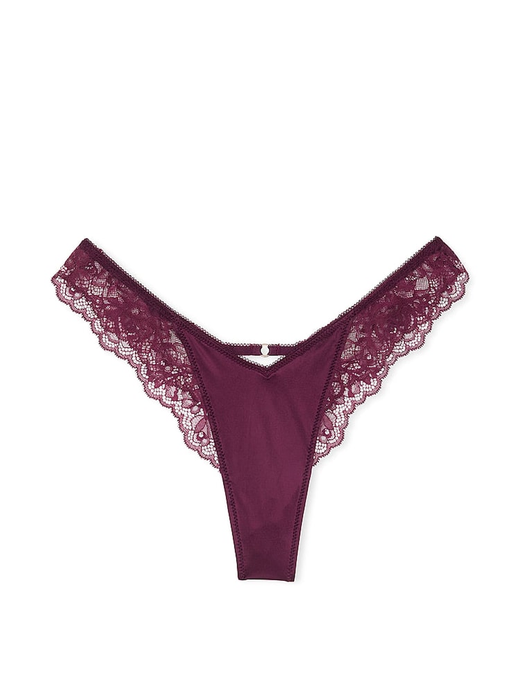 Victoria's Secret Kir Red Thong Rose Lace Trim Knickers - Image 3 of 3
