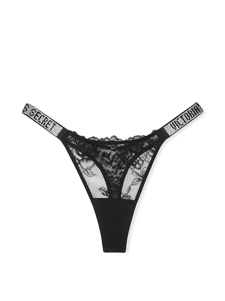 Victoria's Secret Black Lace Thong Shine Strap Knickers - Image 3 of 3