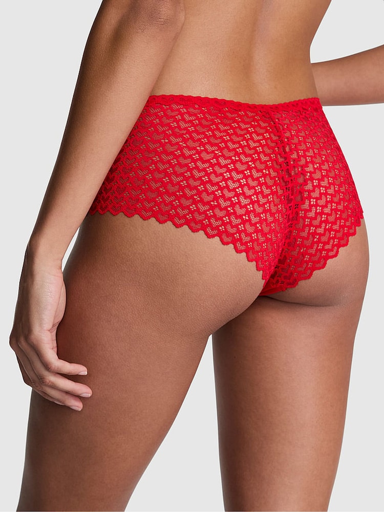 Victoria's Secret PINK Bright Vermillion Red Cheeky No Show Heart Lace Knickers - Image 2 of 3