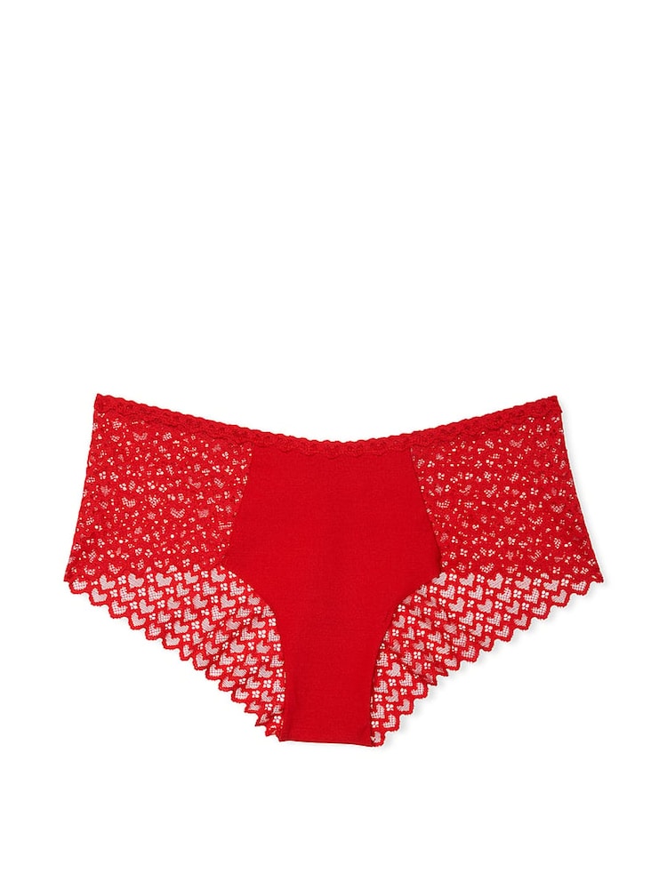 Victoria's Secret PINK Bright Vermillion Red Cheeky No Show Heart Lace Knickers - Image 3 of 3