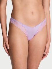Victoria's Secret Charmed Violet Purple Thong Rose Lace Trim Knickers - Image 1 of 3