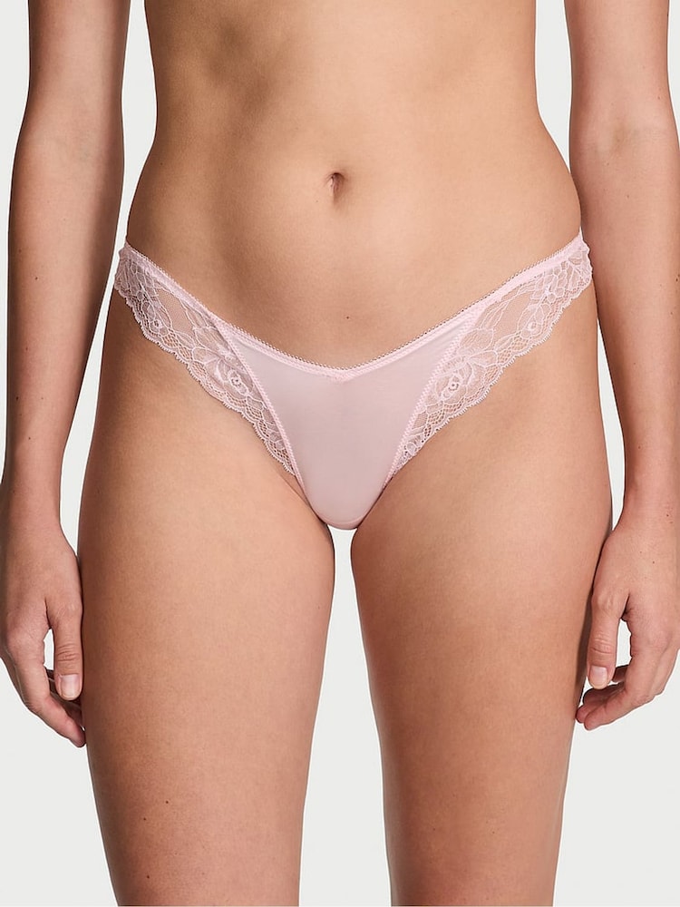 Victoria's Secret Angel Pink Thong Rose Lace Trim Knickers - Image 1 of 3 Victoria's Secret Angel Pink Thong Rose Lace Trim Knickers - Image 1 of 3