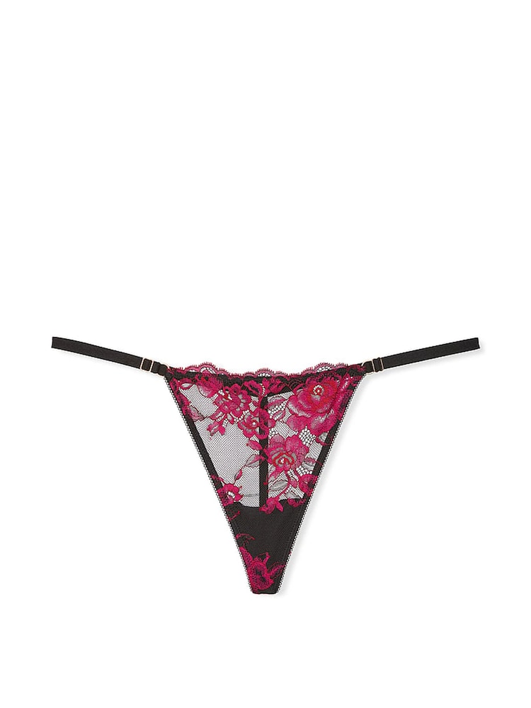 Victoria's Secret Black & Pink G String Rose Lace Knickers - Image 3 of 3