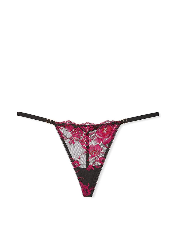 Victoria's Secret Black & Pink G String Rose Lace Knickers - Image 3 of 3 Victoria's Secret Black & Pink G String Rose Lace Knickers - Image 3 of 3