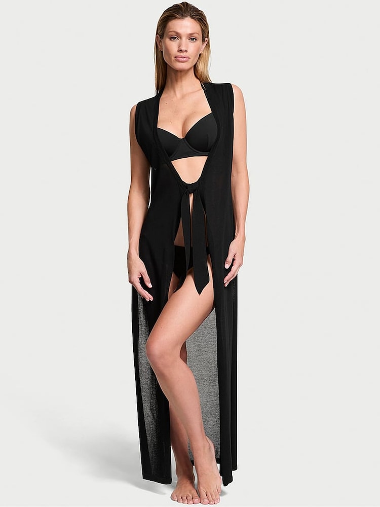 Victoria's Secret Black Bow Tie Maxi Cover Up - Image 1 of 3 Victoria's Secret Black Bow Tie Maxi Cover Up - Image 1 of 3
