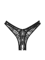 Victoria's Secret Black Thong Rose Lace Crotchless Knickers - Image 2 of 2