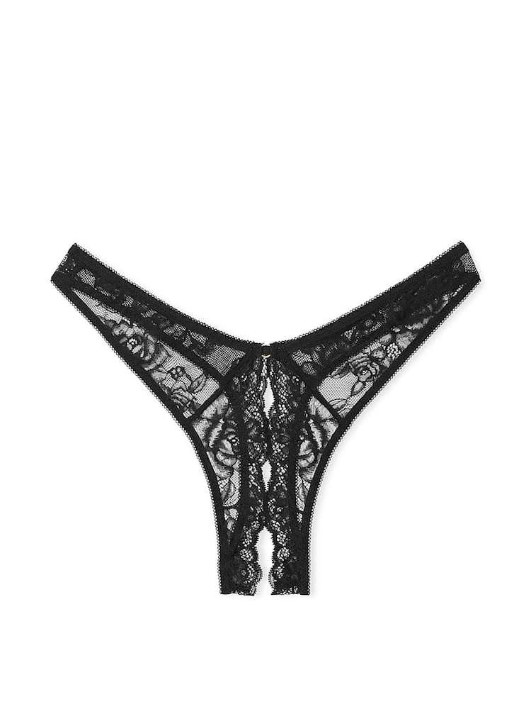 Victoria's Secret Black Thong Rose Lace Crotchless Knickers - Image 2 of 2 Victoria's Secret Black Thong Rose Lace Crotchless Knickers - Image 2 of 2