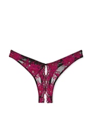 Victoria's Secret Black  Pink Thong Rose Lace Crotchless Knickers - Image 1 of 1