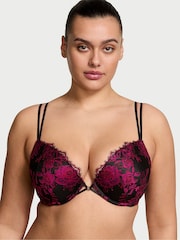 Victoria's Secret Black & Pink Push Up Rose Lace Bra - Image 1 of 3