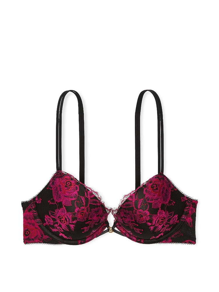 Victoria's Secret Black & Pink Push Up Rose Lace Bra - Image 3 of 3