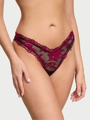 Victoria's Secret Black & Pink Thong Rose Lace Knickers - Image 1 of 2
