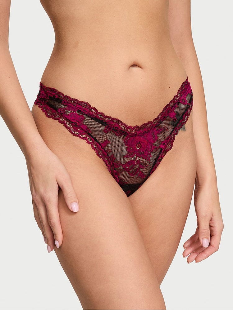 Victoria's Secret Black & Pink Thong Rose Lace Knickers - Image 1 of 2 Victoria's Secret Black & Pink Thong Rose Lace Knickers - Image 1 of 2