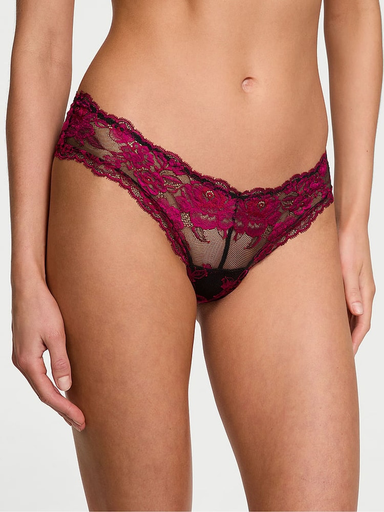 Victoria's Secret Black & Pink Cheeky Rose Lace Knickers - Image 1 of 2 Victoria's Secret Black & Pink Cheeky Rose Lace Knickers - Image 1 of 2