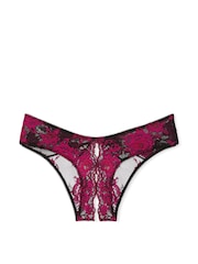 Victoria's Secret Black  Pink Cheeky Rose Lace Crotchless Knickers - Image 1 of 1