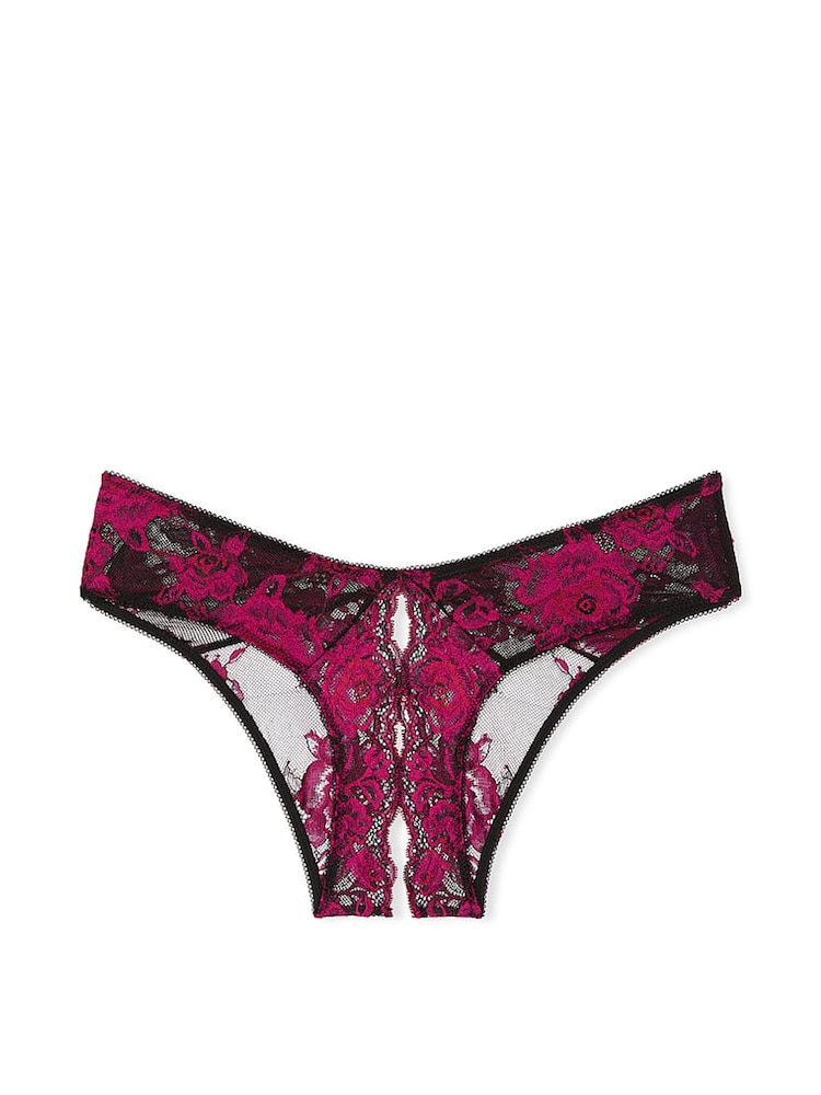 Victoria's Secret Black  Pink Cheeky Rose Lace Crotchless Knickers - Image 1 of 1
