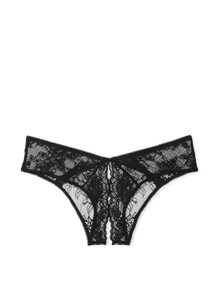 Victoria's Secret Black Cheeky Rose Lace Crotchless Knickers - Image 3 of 3