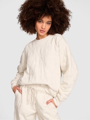 Victoria's Secret PINK Natural Heather White Quilted Heart Crewneck Sweatshirt - Image 1 of 1