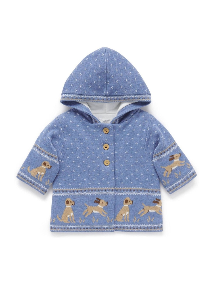 Purebaby Blue Knitted Padded Jacket - Image 1 of 4 Purebaby Blue Knitted Padded Jacket - Image 1 of 4