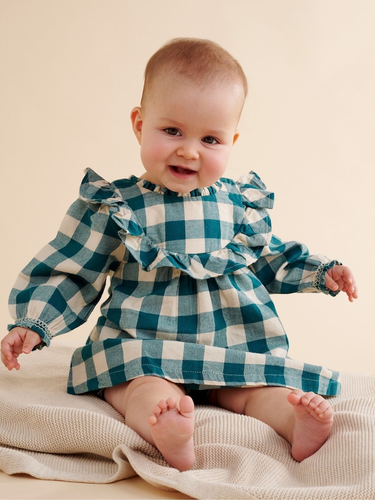 Purebaby Green Check 100% Cotton Dress with Bloomer - Image 1 of 6