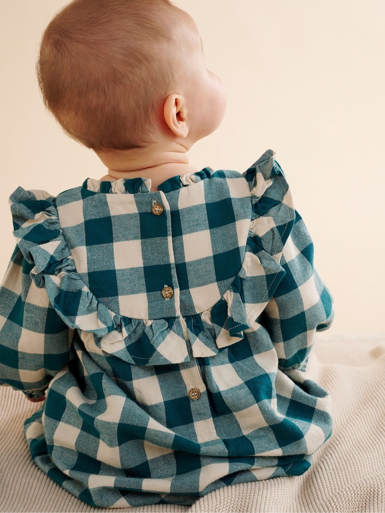 Purebaby Green Check 100% Cotton Dress with Bloomer - Image 2 of 6