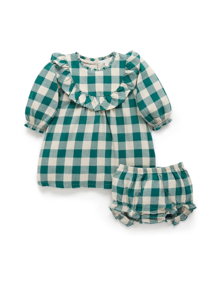 فستان مع سروال داخلي من القطن 100% بنمط مربعات من Purebaby - Image 3 of 6