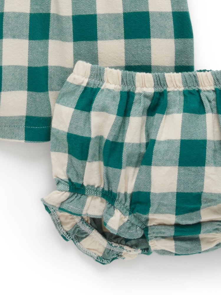 Purebaby Green Check 100% Cotton Dress with Bloomer - Image 6 of 6