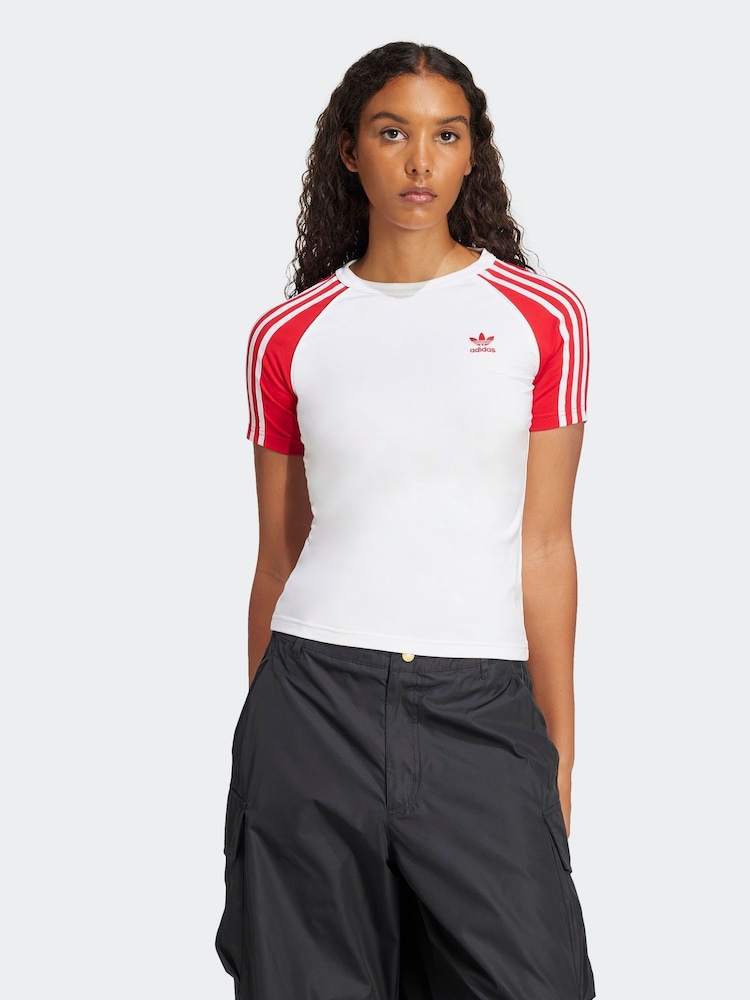 adidas originals White 3 Stripe Slim T-Shirt - Image 1 of 6