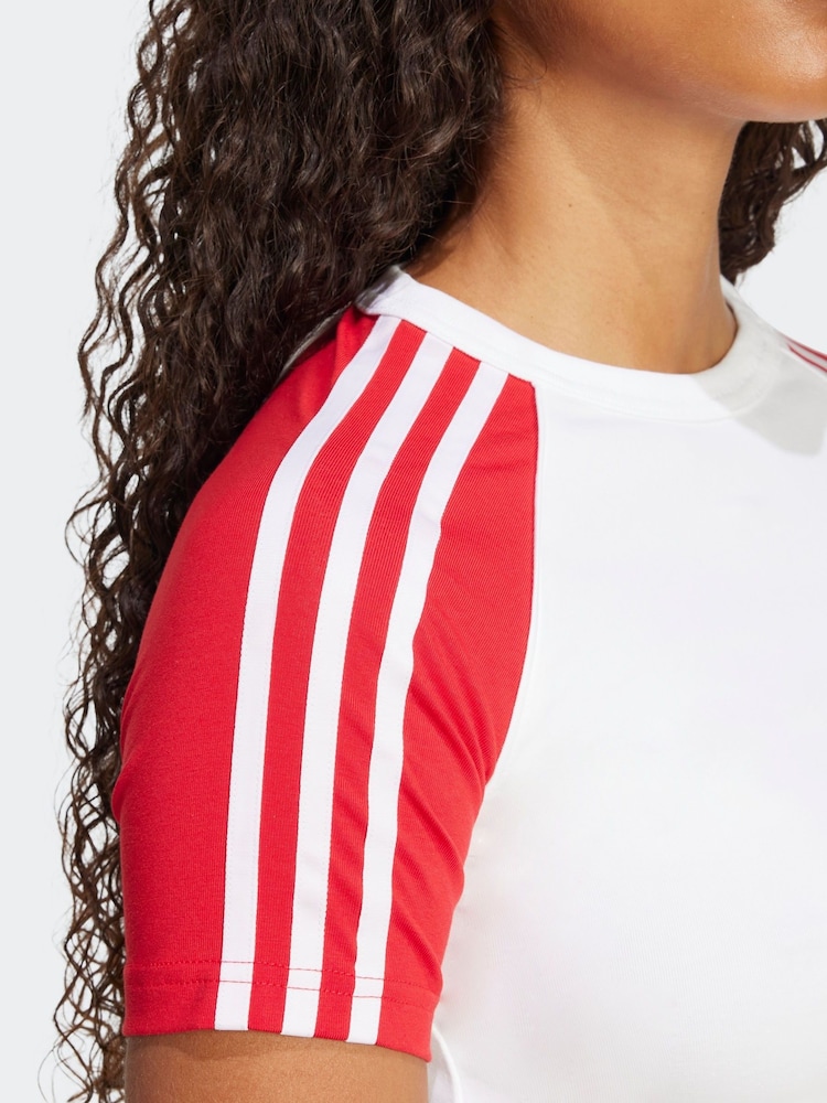 adidas originals White 3 Stripe Slim T-Shirt - Image 5 of 6