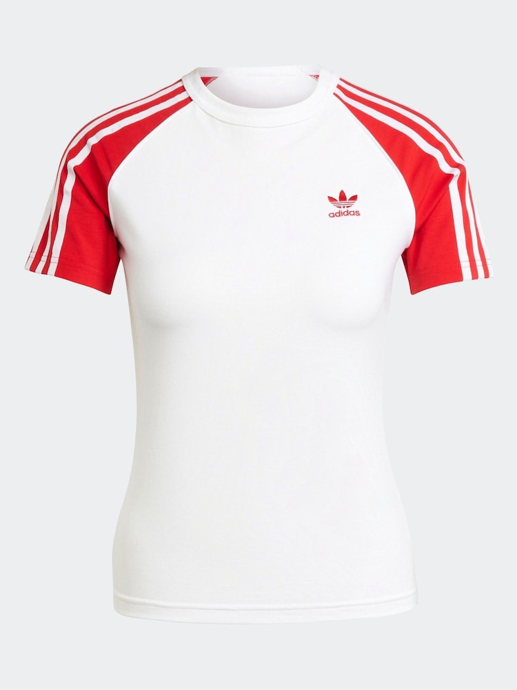 adidas originals White 3 Stripe Slim T-Shirt - Image 6 of 6