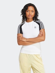 adidas originals White/Black 3 Stripe Slim T-Shirt - Image 1 of 6